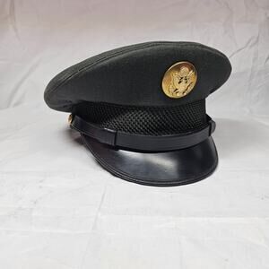 Vintage US Army Officers Issued Military War Hat Cap Wool Visor Green